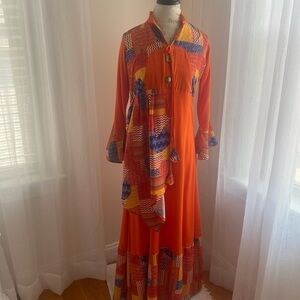 Vibrant Orange Patterned Maxi Dress